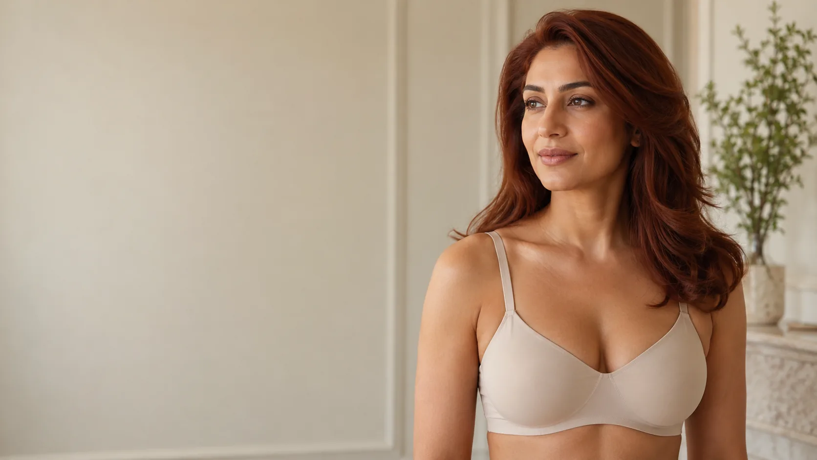Woman in a neutral camisole on the breast implant removal page at Plastic Surgery of Austin